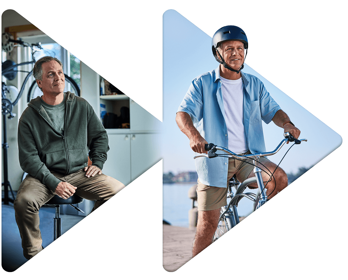 Man biking with Move Forward and MYQORZO (TM) (aficamten) logo